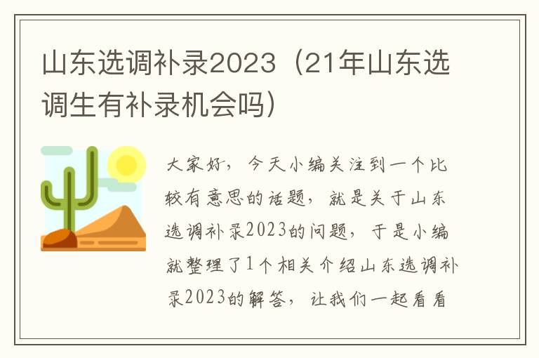 山东选调补录2023(21年山东选调生有补录机会吗)