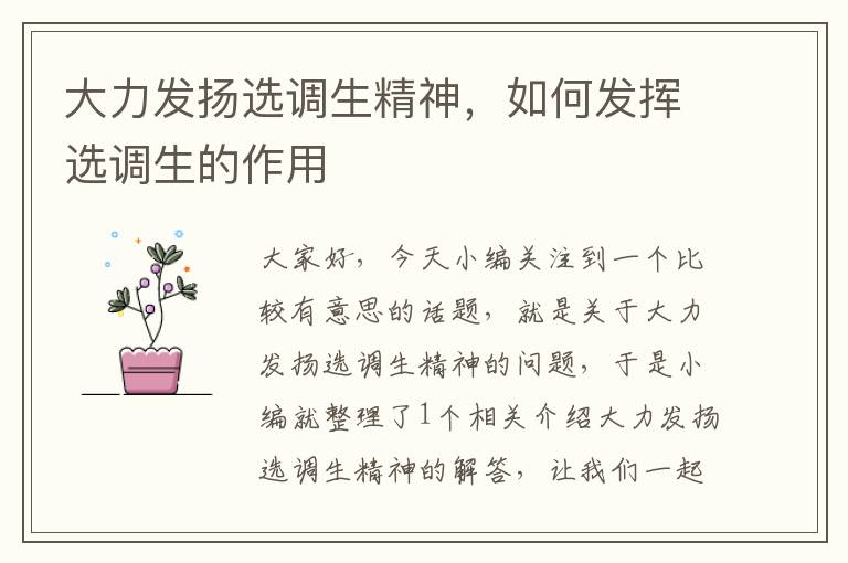 大力发扬选调生精神,如何发挥选调生的作用