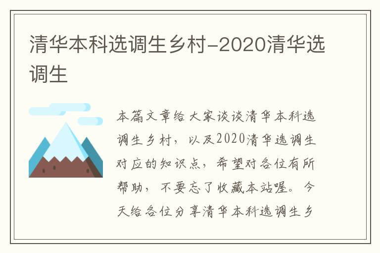 清华本科选调生乡村-2020清华选调生