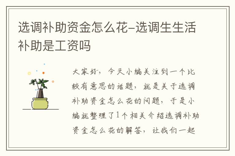 选调补助资金怎么花-选调生生活补助是工资吗