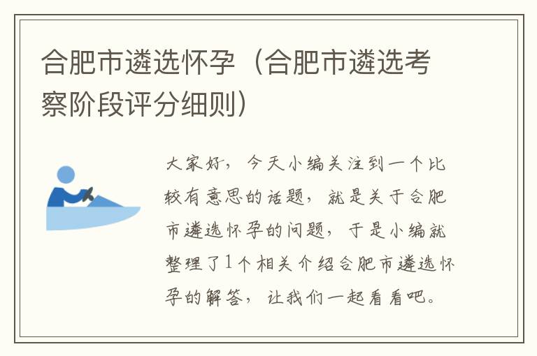 合肥市遴选怀孕(合肥市遴选考察阶段评分细则)