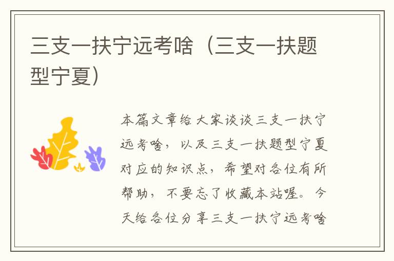 三支一扶宁远考啥(三支一扶题型宁夏)